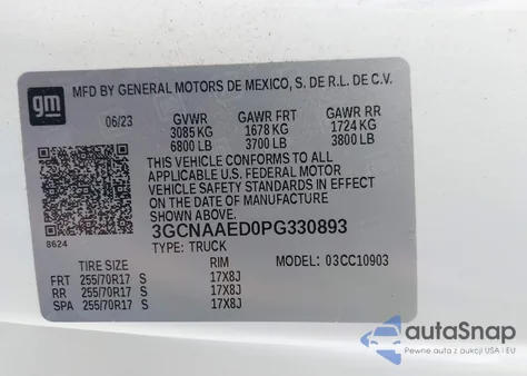 2023 Chevrolet Silverado C1500 from USA, damaged, VIN 3GCNAAED9PGP33089